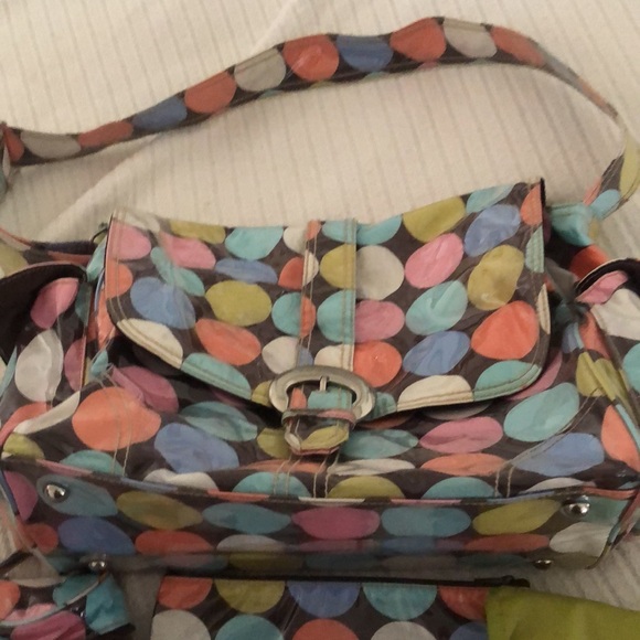 Multi colored easy wipe pokadot kalencom diaper bag - Picture 3 of 17
